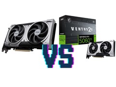 MSI GeForce RTX 5060 Ti Ventus 2x OC Plus 16 GB (vänster) och 8 GB (höger) varianter. (Bildkälla: Mindfactory, redigerad)