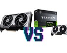 MSI GeForce RTX 5060 Ti Ventus 2x OC Plus 16 GB (vänster) och 8 GB (höger) varianter. (Bildkälla: Mindfactory, redigerad)