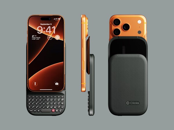 Clicks Power Keyboard kan fästas på iPhones med MagSafe och andra telefoner med Qi2-stöd eller ett magnetiskt fodral. (Bildkälla: Clicks)