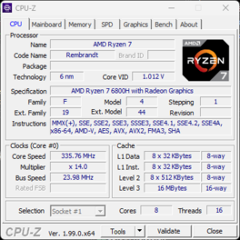 CPU-Z, huvudsida