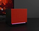 Steam Machine-minidator med röd frontpanel och RGB-belysning