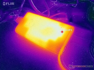 AC-adaptern når över 44 C vid krävande belastningar