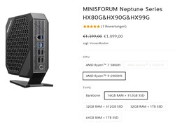 Minisforum Neptune Series HX99G-konfigurationer (Källa: Minisforum)