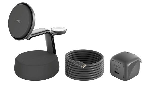 Belkin UltraCharge Pro 3-i-1 magnetisk laddningsdocka levereras med en USB-C-kabel och 45W-adapter. (Bildkälla: Belkin)