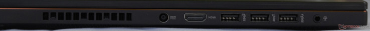 Vänster: DC, HDMI, 3x USB 3.1 Gen 2, kombinerad ljudanslutning