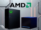 AMD-logotyp ovanför ny Xbox-konsolmodell och Steam Machine