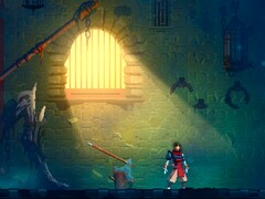 Dead Cells Steam-skärmdump med karaktär som står i en solstråle i en fängelsecell