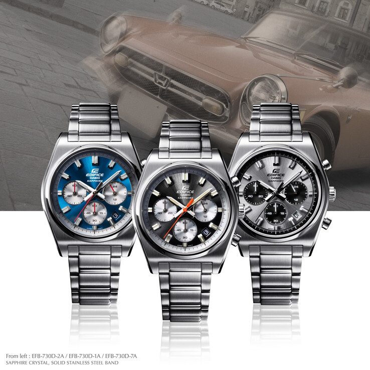 Från vänster till höger: Casio Edifice EFB-730D-2AV, EFB-730D-1AV, EFB-730D-7AV. (Bildkälla: Casio)