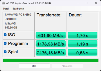 Benchmark för AS SSD-kopiering