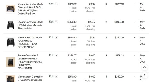 Priserna på Steam Controller på eBay visas