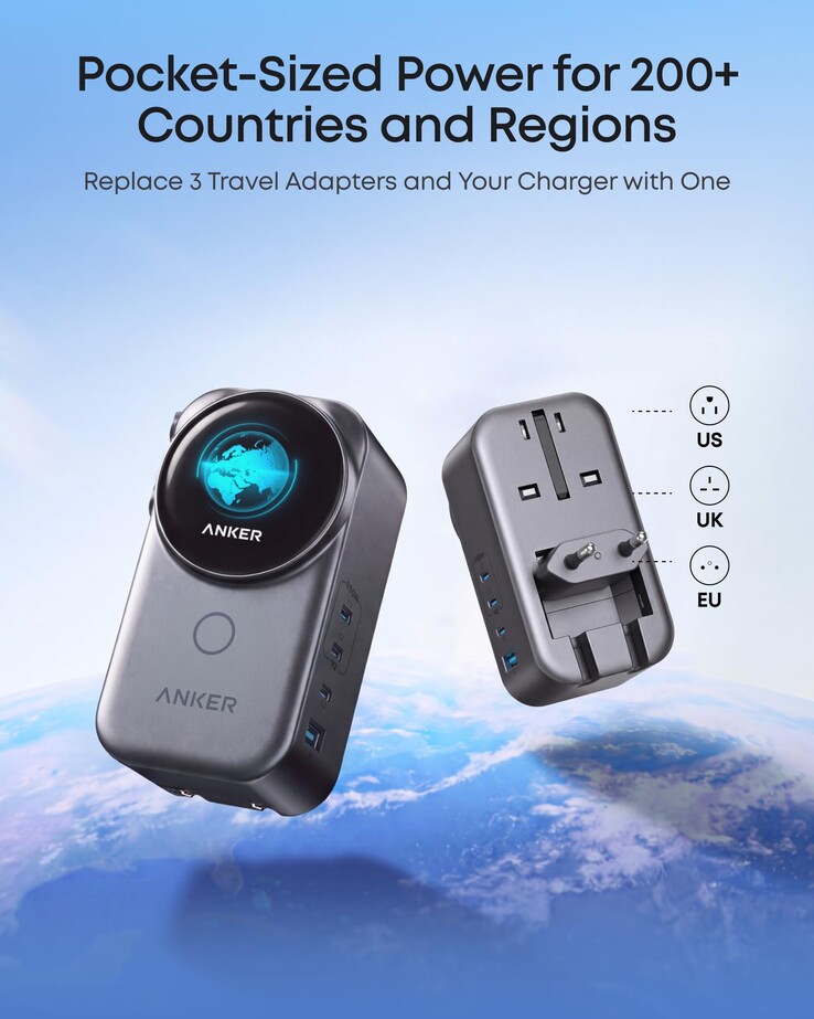 En läckt marknadsföringsbild för Anker Nano Travel Adapter (4-i-1, 100 W, Smart Display)