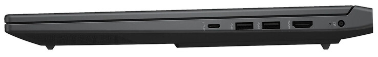 Höger sida: USB 3.2 Gen 1 (USB-C; Power Delivery, DisplayPort), 2x USB 3.2 Gen 1 (USB-A), HDMI, strömanslutning