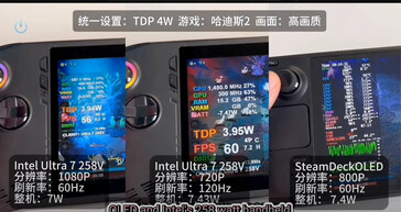 MSI Claw Intel Core Ultra 7 258V strömförbrukning jämfört med Steam Deck (Bildkälla: Bilibili via VideoCardz)