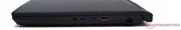 3.5 mm headsetport, USB-A 3.2 (5 Gbit/s), USB-C 3.2 (5 Gbit/s), HDMI 2.0 (4K UHD upp till 60 Hz), RJ-45 (Gigabit LAN)