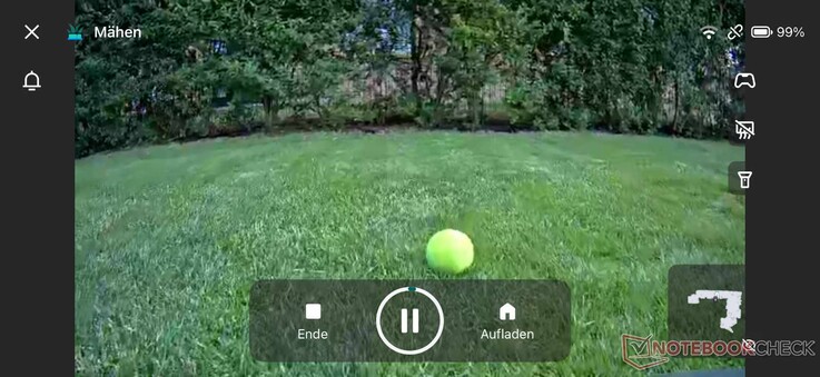 Hinderavkänning (tennisboll) ur robotgräsklipparens perspektiv (livevideo i appen)