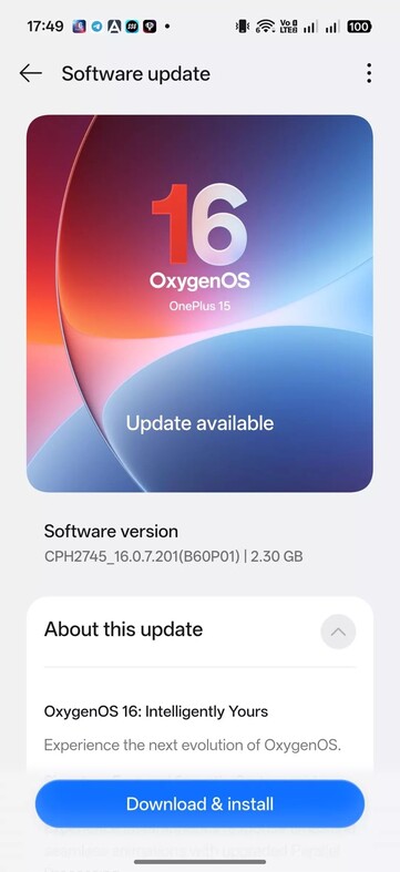 OxygenOS 16.0.7.201 OTA på OnePlus 15