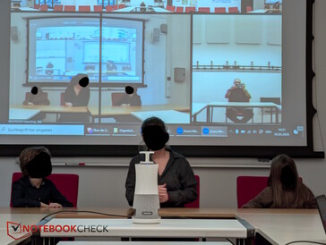 Även från bakre delen av rummet upptäcker hubben mig (höger och överst på projektionsskärmen)