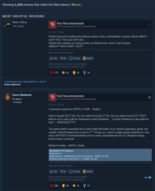 Här visas blandade recensioner av ”Assassin’s Creed Black Flag Resynced” på Steam