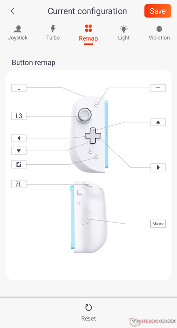 De enskilda knapparna (inklusive den extra makroknappen på baksidan) konfigureras via appen.