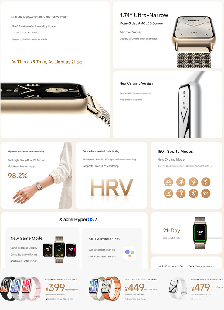 Xiaomi Smart Band 10 Pro huvudhöjdpunkter (maskinöversatt)