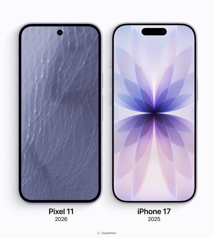 Skärmramarna på Google Pixel 11 jämfört med Apple iPhone 17.