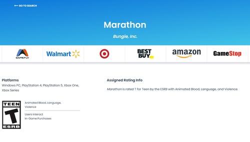 ESRB-klassificeringssidan för maraton visas
