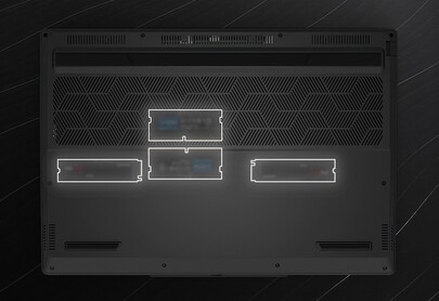 Den bärbara gamingdatorn Tuxedo InfinityBook Max 15 kan utrustas med upp till 128 GB minne och 8 TB lagringsutrymme. (Bildkälla: Tuxedo)