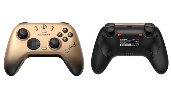 GameSir Nova 2 Lite Champion Edition har en frontplatta i guld som är signerad av Xiao Hai. (Bildkälla: GameSir)