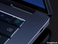 Googlebook bärbara datorer kommer att drivas av Intel Qualcomm och MediaTek processorer. På bilden: en promo-rendering av en bärbar dator med Google-märke.