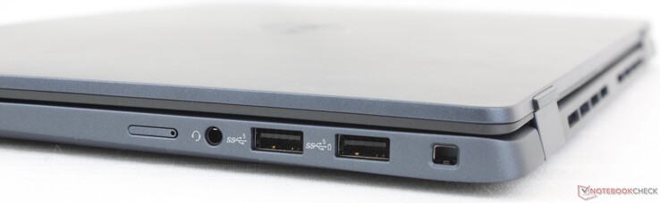 Höger: uSIM-fack, 3,5 mm headset, 2x USB-A 3.2 Gen. 1, Wedge-lås