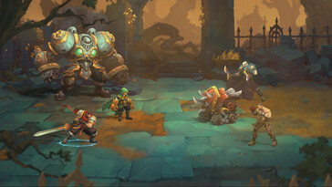 En bild som visar en strid i Battle Chasers: Nightwar.