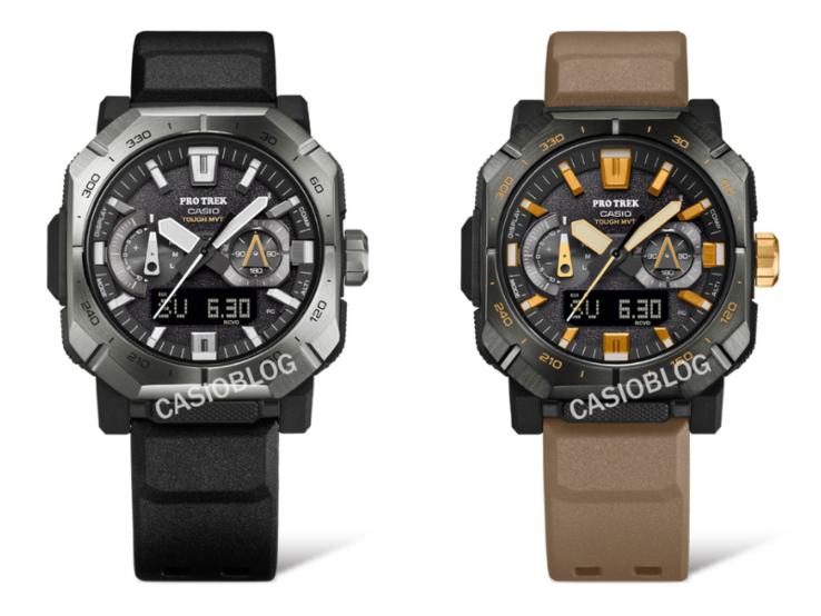 Klockorna Casio PRWB1000-1 (vänster) och PRWB1000-5 (höger). (Bildkälla: Casioblog, redigerad)