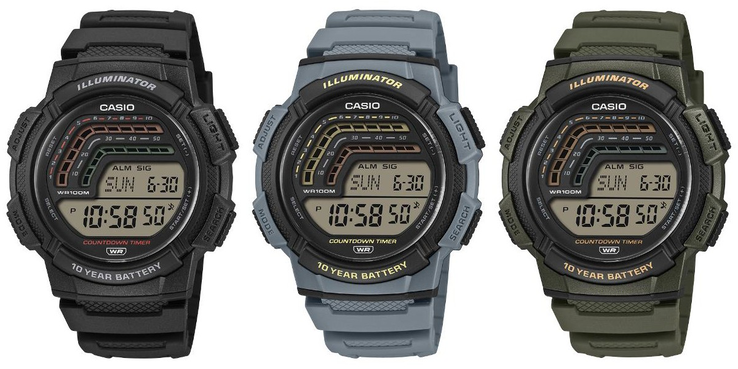 Från vänster till höger: Casio-klockorna WS-1800-1AV, WS-1800-2AV och WS-1800-3AV. (Bildkälla: Casio, redigerad)