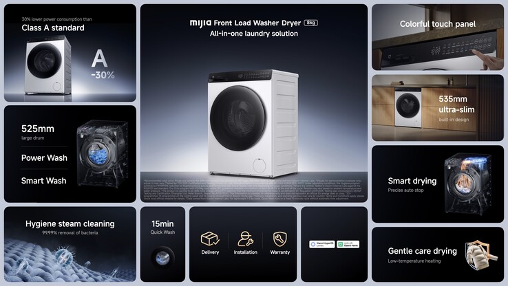 Den 8 kg tunga kombinationsmaskinen har full integration med Xiaomi Home-appen för fjärrövervakning, anpassade