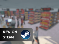 Supermarket Simulator kommer att finnas tillgängligt för $14,99 fram till den 26 juni. På bilden - en skärmdump från spelet med Steam-logotypen och texten "New on Steam" ovanpå. (Bildkälla: Steam - Redigerad)