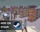 Supermarket Simulator kommer att finnas tillgängligt för $14,99 fram till den 26 juni. På bilden - en skärmdump från spelet med Steam-logotypen och texten "New on Steam" ovanpå. (Bildkälla: Steam - Redigerad)