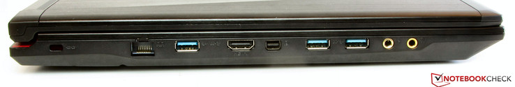 Left side: Kensington Lock slot, USB 3.0, HDMI, Mini Displayport, 2x USB 3.0, Microphone and headphone jacks