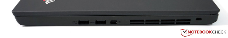 Right: 2x USB 3.0, Mini-DisplayPort, fan exhaust, slot for a Kensington lock