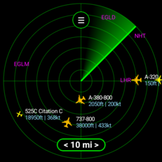 Radarvisning i appen Flight Scanner