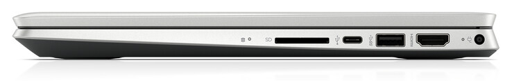 Höger sida: Kortläsare (SD), USB 3.2 Gen 1 (Typ C), USB 3.2 Gen 1 (Typ A), HDMI, AC-adapter