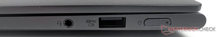 Höger: 1x USB 3.2 Gen-1 (5 GBit/s, strömförsörjd), 1x 3,5 mm-uttag (kombinerad mikrofon-/audioutgång)