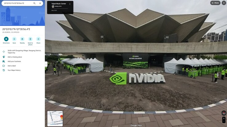 Koordinaterna i Nvidia- och Windows-inläggen pekar på platsen för Nvidias keynote på Google Maps