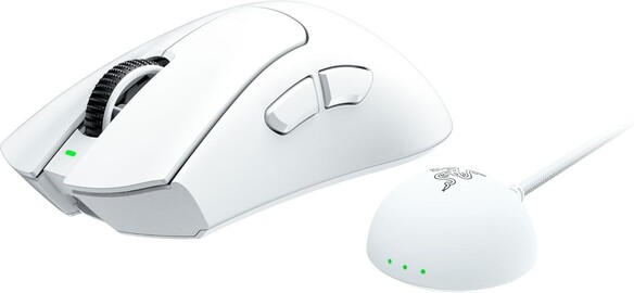 Razer DeathAdder V4 Pro med trådlös dongle i vit färg (Bildkälla: Amazon)
