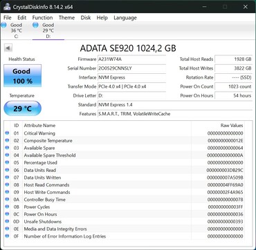 ADATA SE920 fungerar med PCIe 4.0 x4