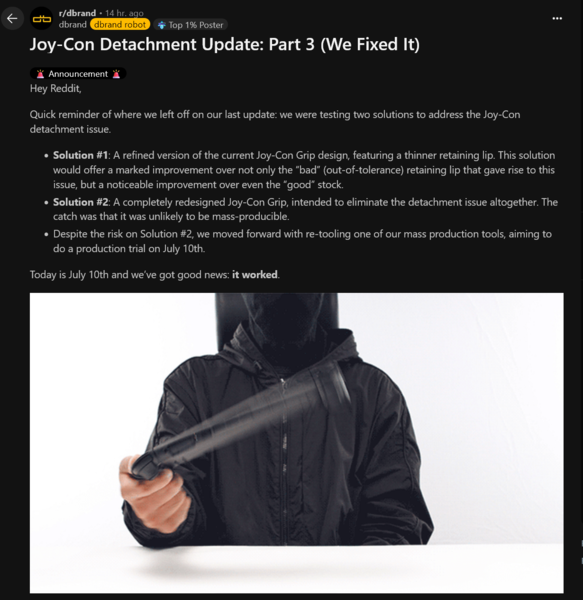 Dbrand Killswitch Switch 2 fodral uppdatering av ny design (Bildkälla: skärmdump, Dbrand subreddit)