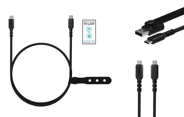 Fairphones USB-C-kablar är flätade och levereras med en USB-A-adapter. (Bildkälla: Fairphone)