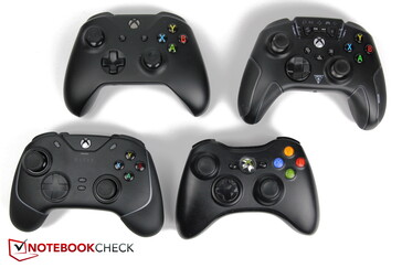 Medurs från vänster uppifrån: Microsoft Xbox One Controller, Turtle Beach Recon Controller, Razer Wolverine V2 Chroma, Microsoft Xbox 360 Controller