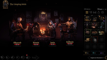 En bild som visar fyra hjältar i Darkest Dungeon II.