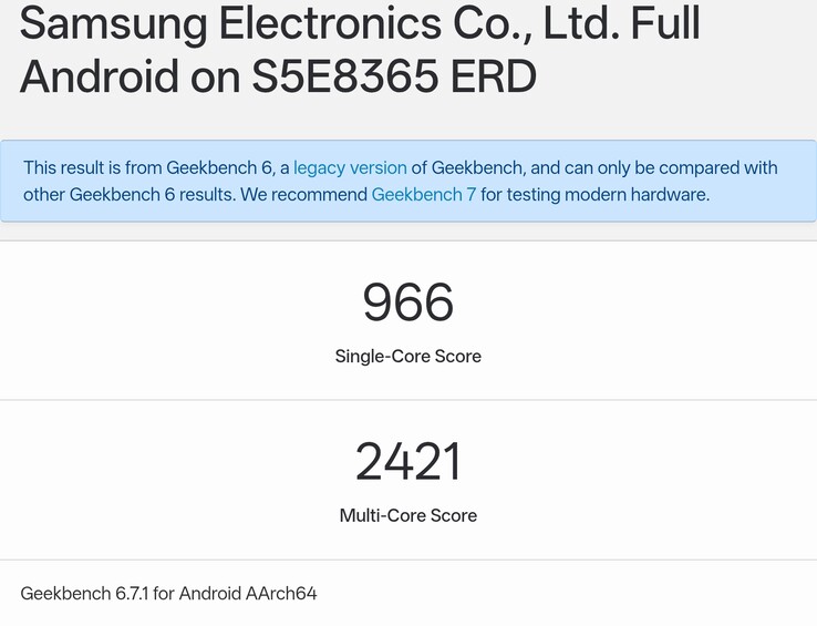 Geekbench-resultatet för Exynos 1610 på en ERD