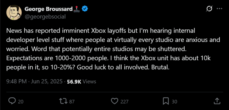 George Broussard Xbox uppsägningar rykte (Bildkälla: skärmdump, George Broussard X-konto)